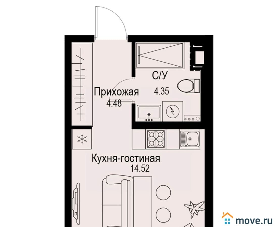 студия, 23.35 м²
