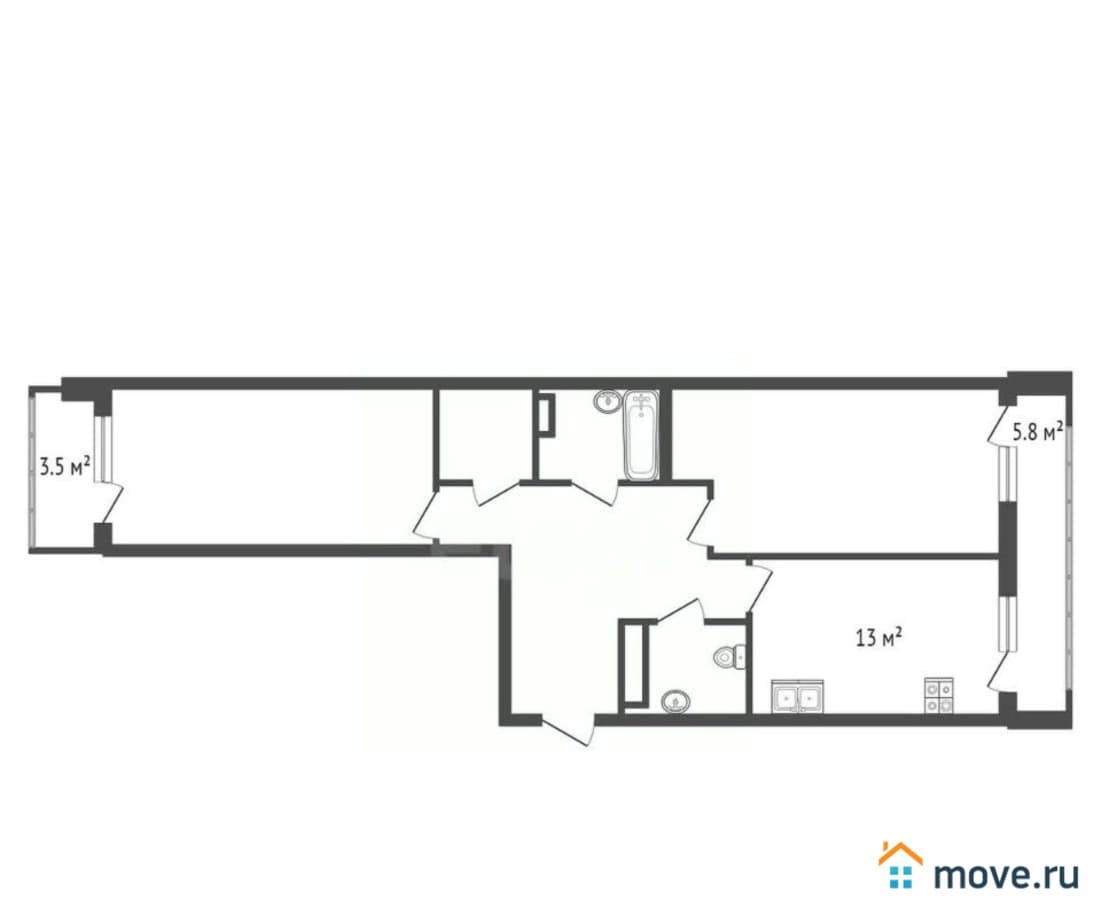 2-комн. квартира, 75 м²