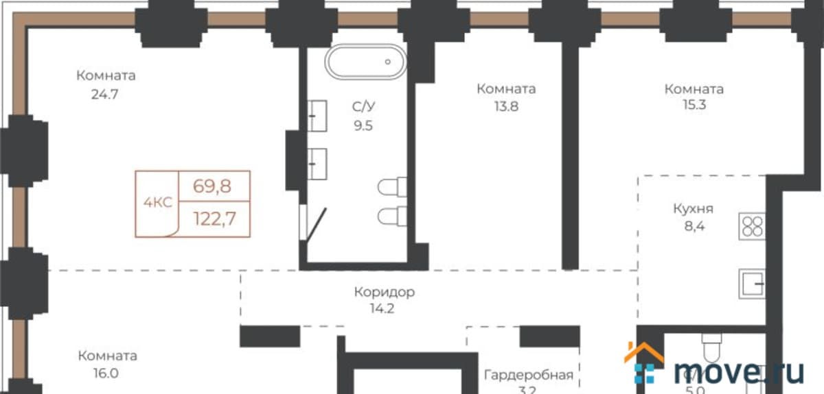 4-комн. квартира, 122.7 м²