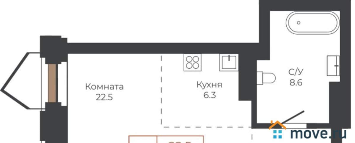 1-комн. квартира, 44.1 м²