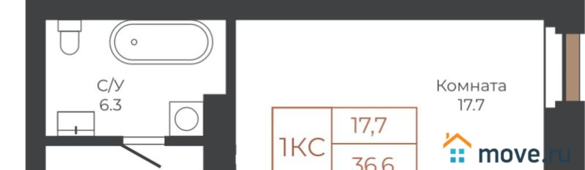 1-комн. квартира, 36.6 м²