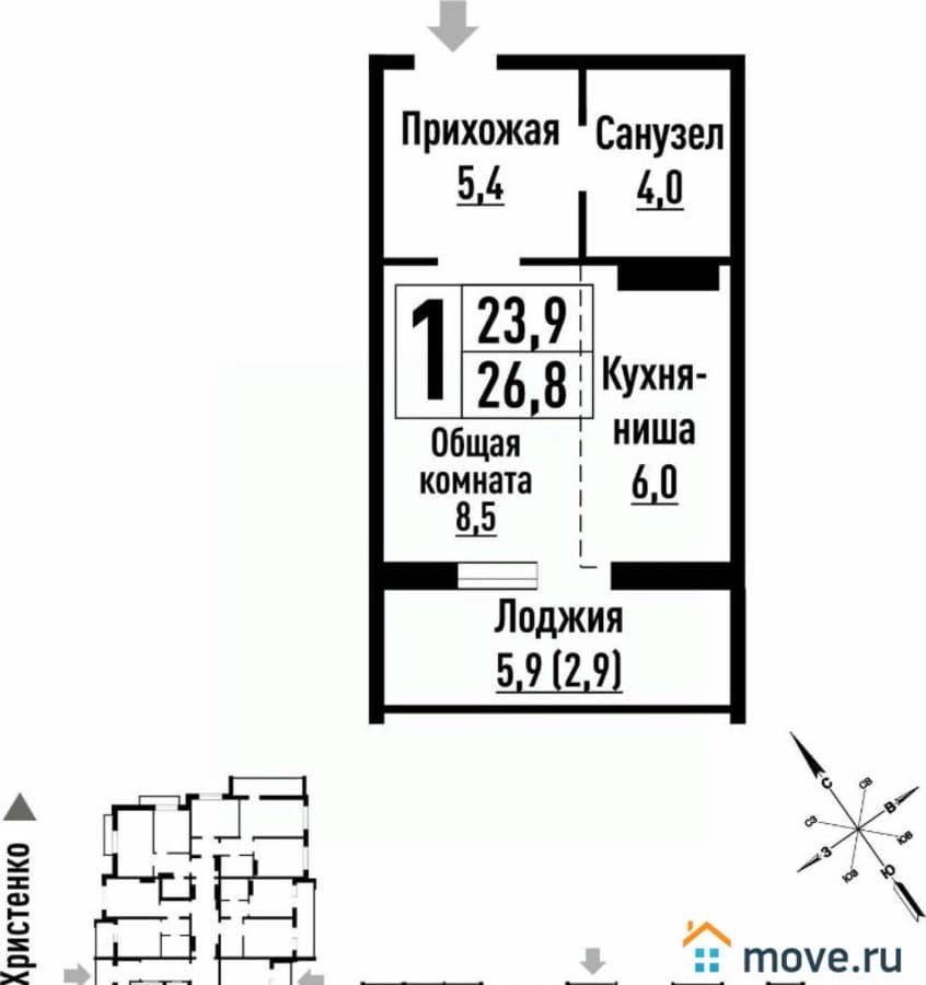 1-комн. квартира, 26 м²