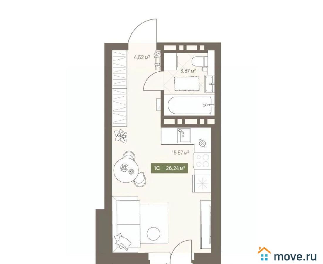 студия, 26.24 м²