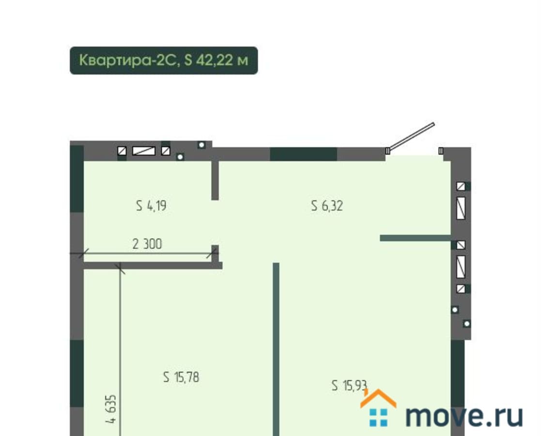 2-комн. квартира, 42.22 м²