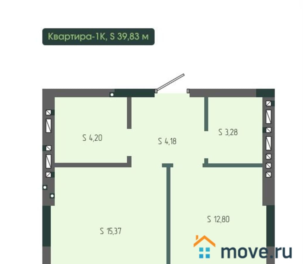 1-комн. квартира, 39.83 м²