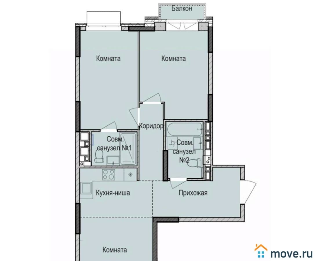 3-комн. квартира, 63.6 м²