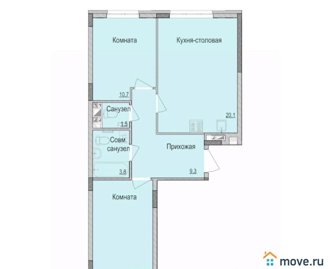 2-комн. квартира, 59.2 м²
