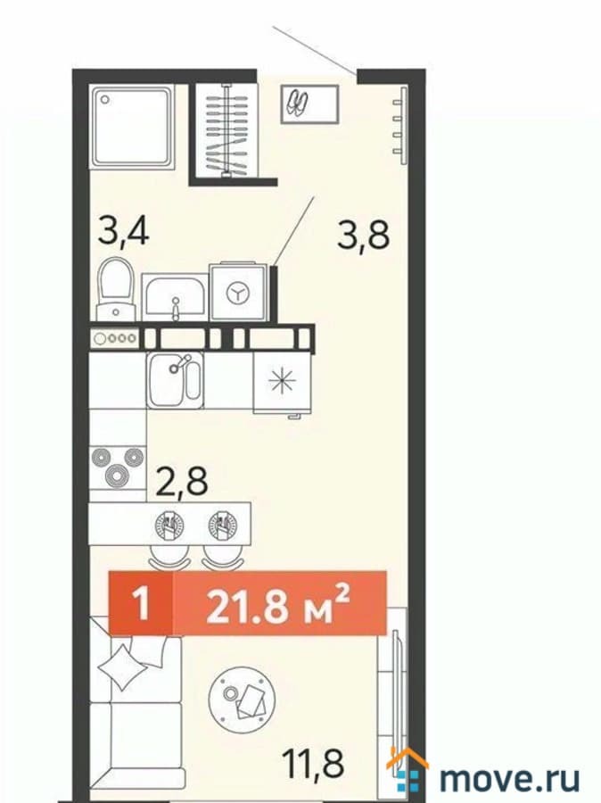 студия, 22 м²