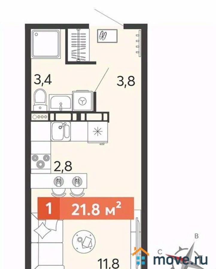 студия, 22 м²