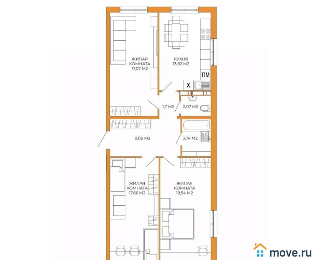 3-комн. квартира, 83.76 м²