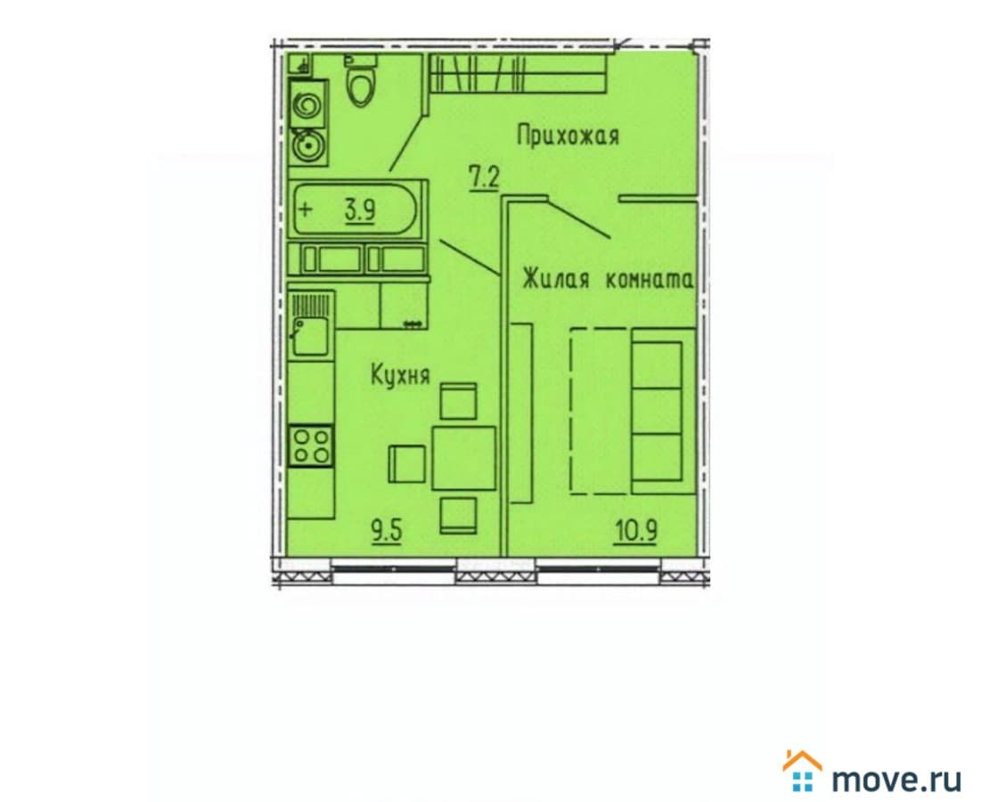 1-комн. квартира, 31.5 м²