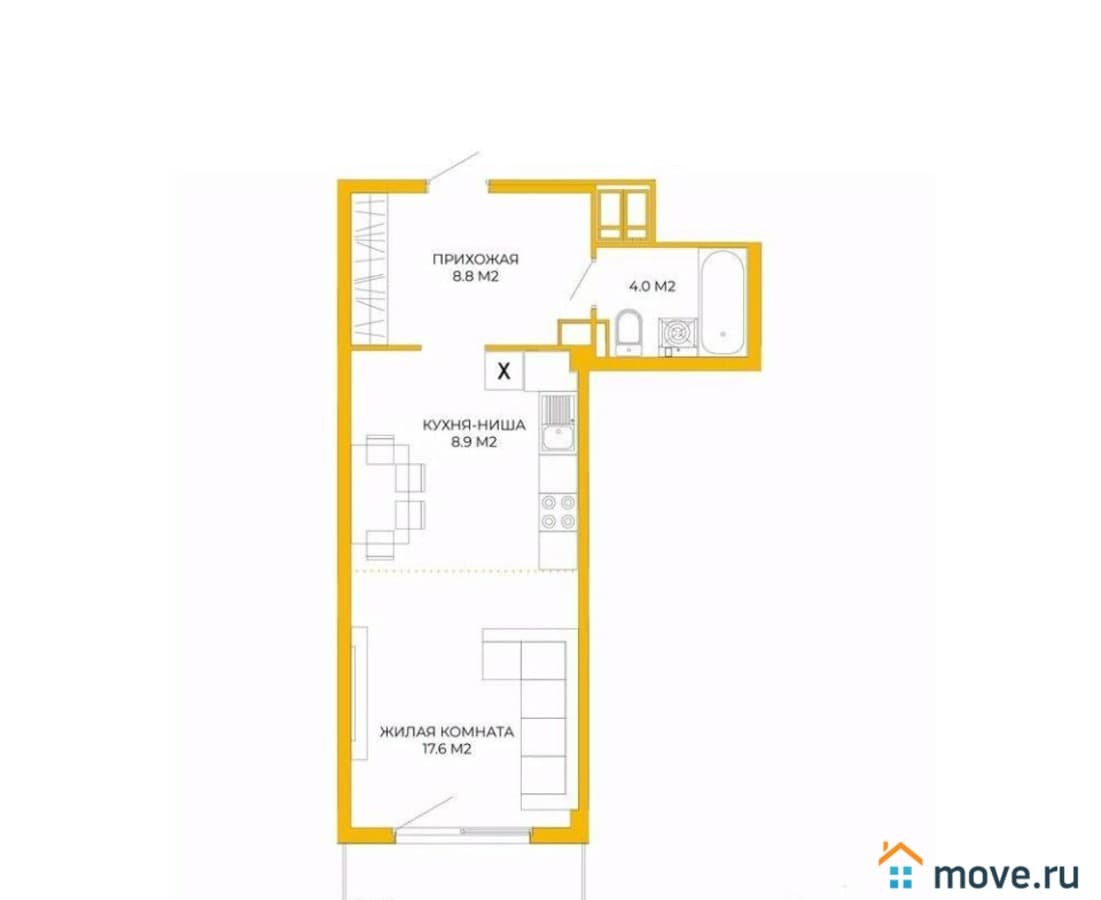 1-комн. квартира, 40.6 м²