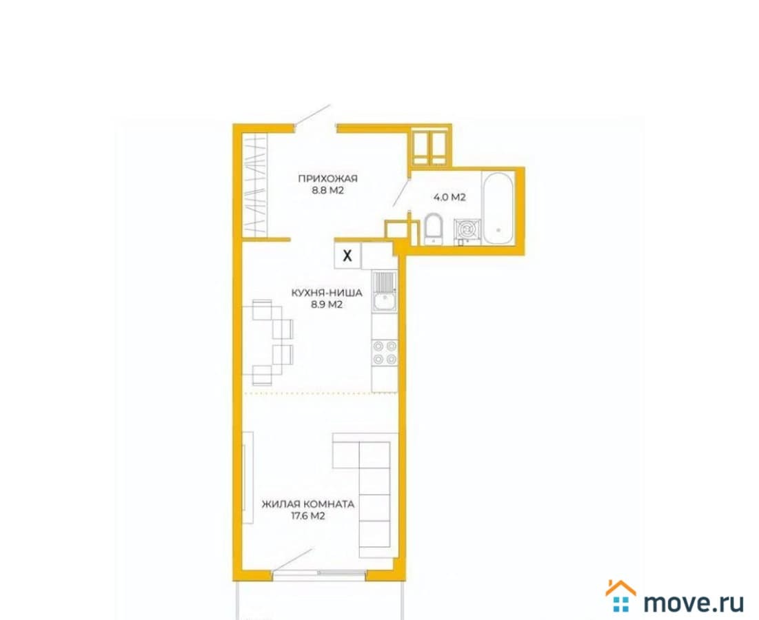 1-комн. квартира, 40.6 м²