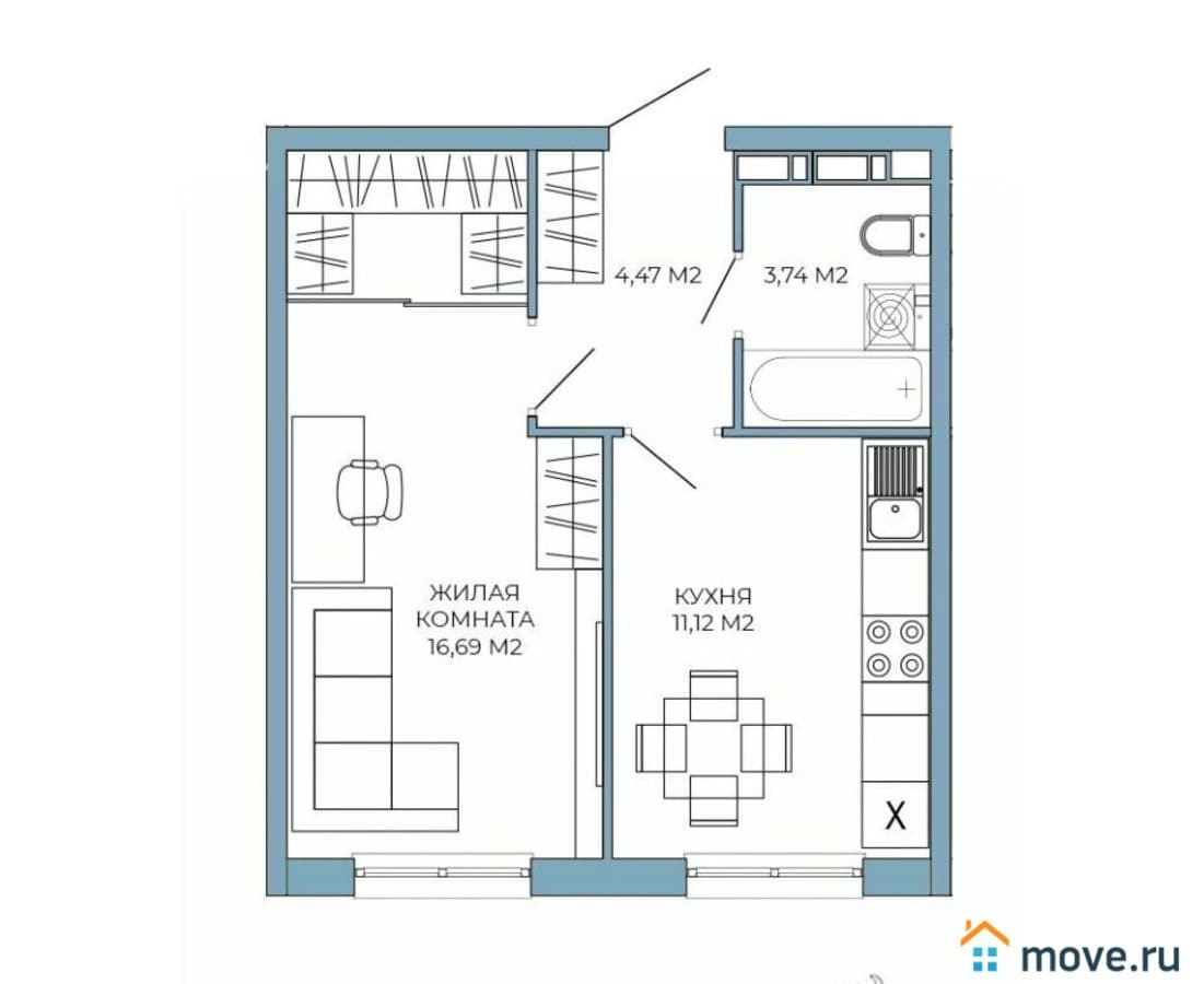 1-комн. квартира, 36.02 м²