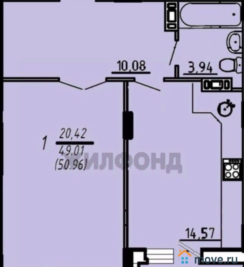 1-комн. квартира, 49 м²