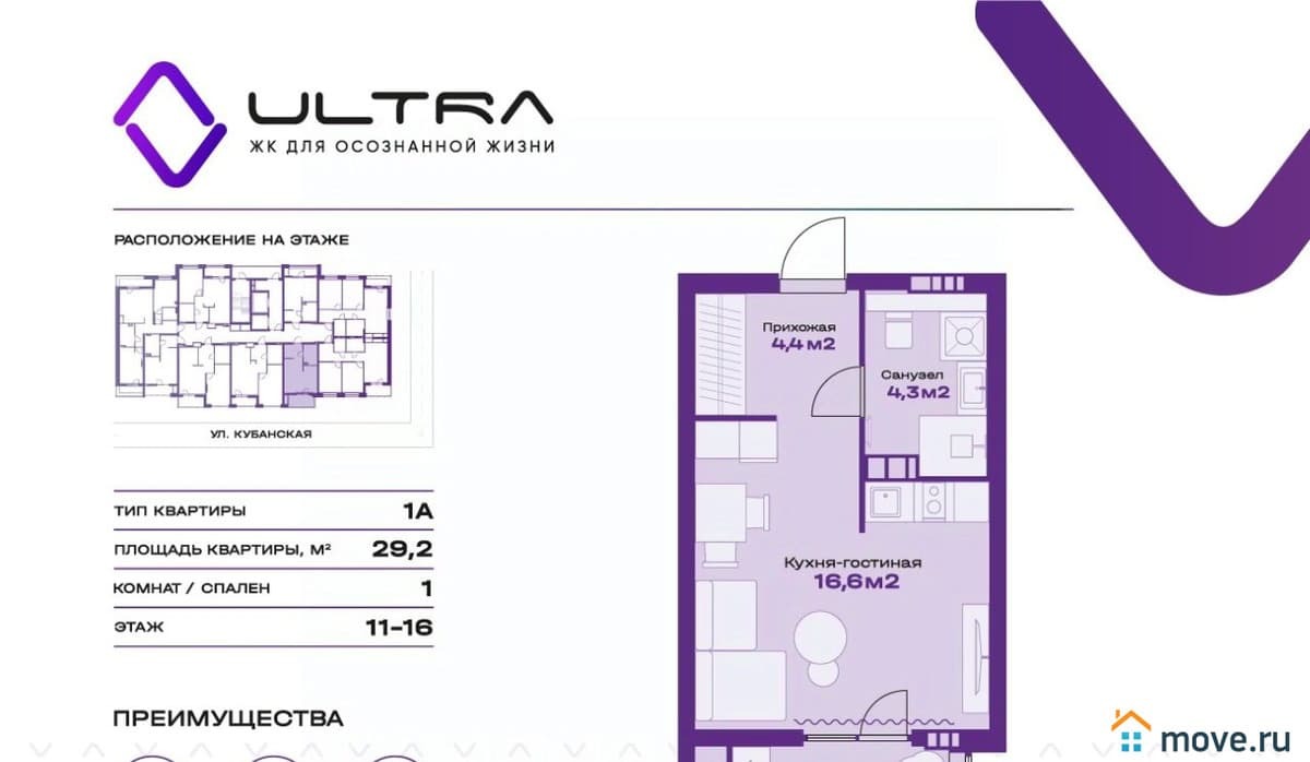 студия, 29.2 м²