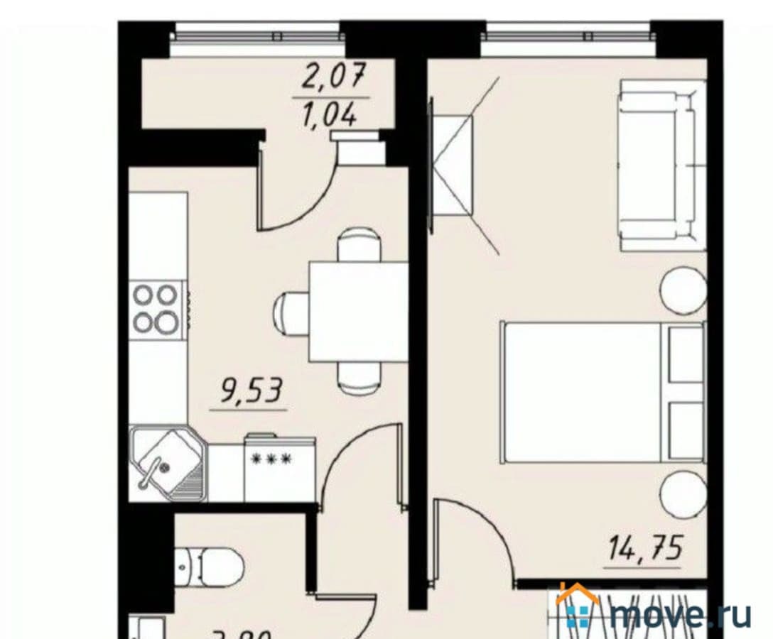 1-комн. квартира, 36.09 м²