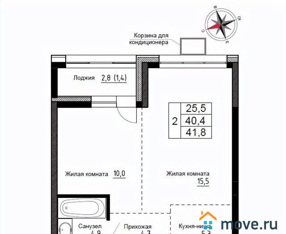 2-комн. квартира, 41.8 м²