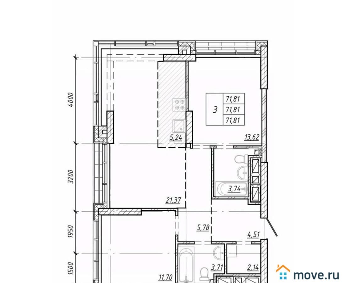 3-комн. квартира, 71.81 м²