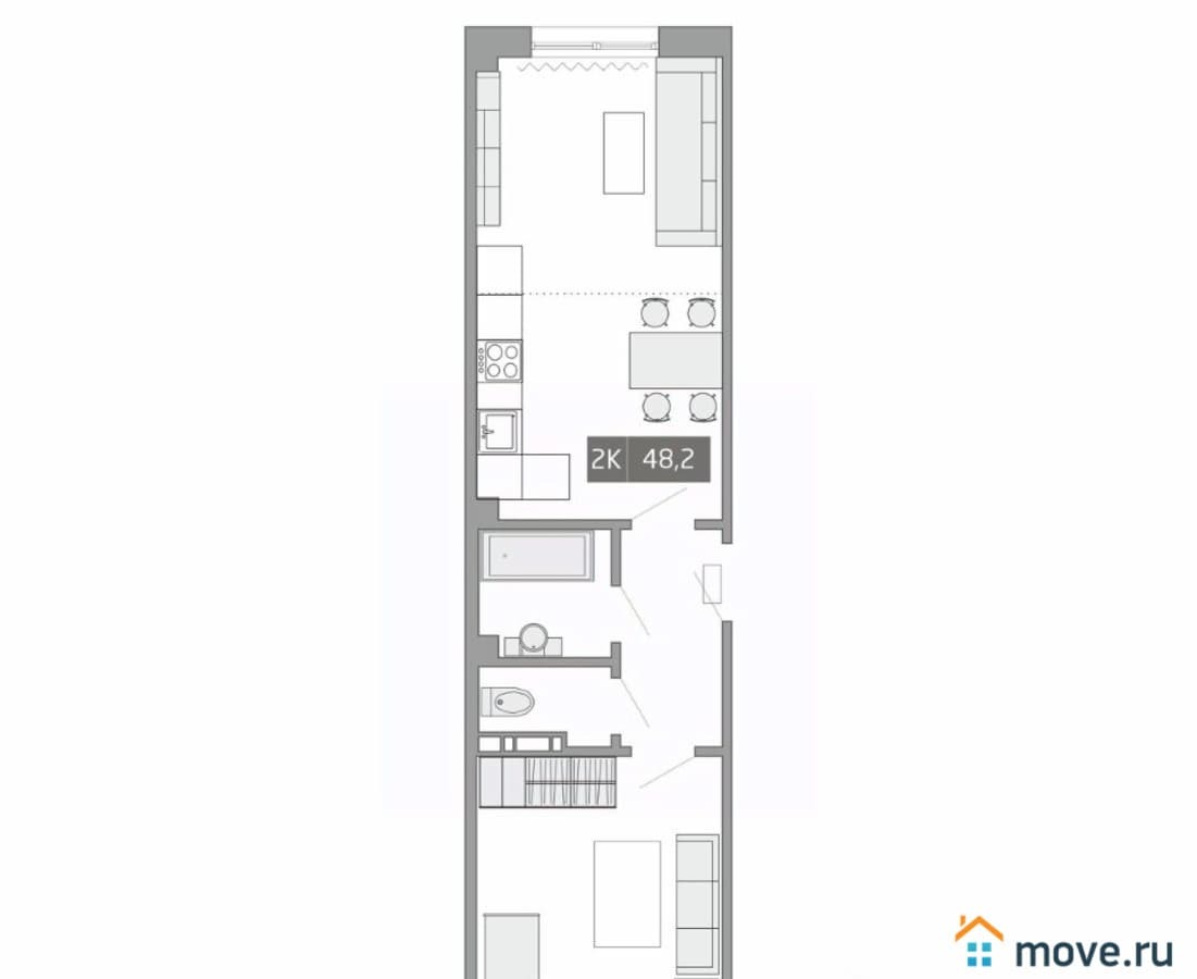 2-комн. квартира, 48.2 м²