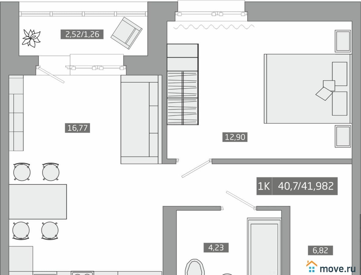 1-комн. квартира, 40.9 м²