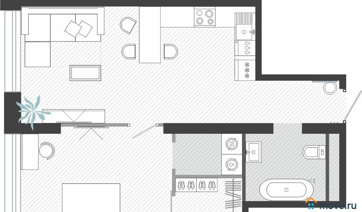 студия, 53.82 м²