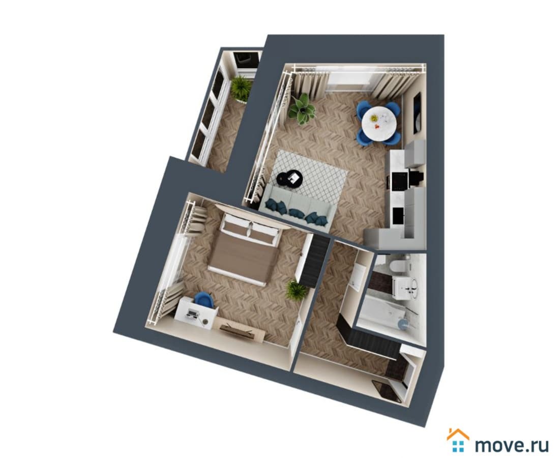 1-комн. квартира, 53.4 м²
