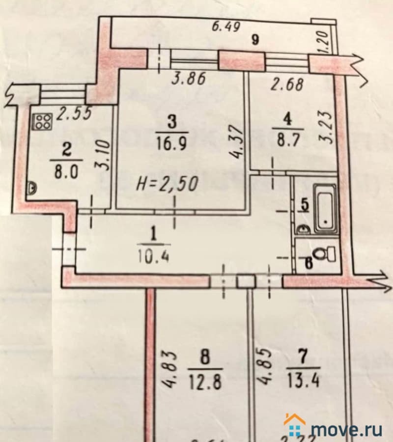 4-комн. квартира, 73.8 м²
