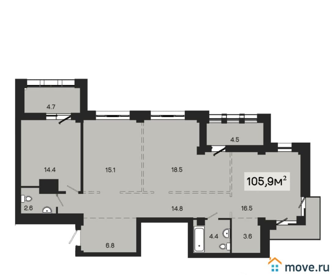 3-комн. квартира, 97.6 м²