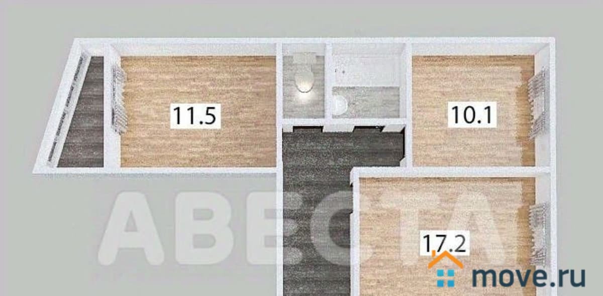 3-комн. квартира, 63 м²