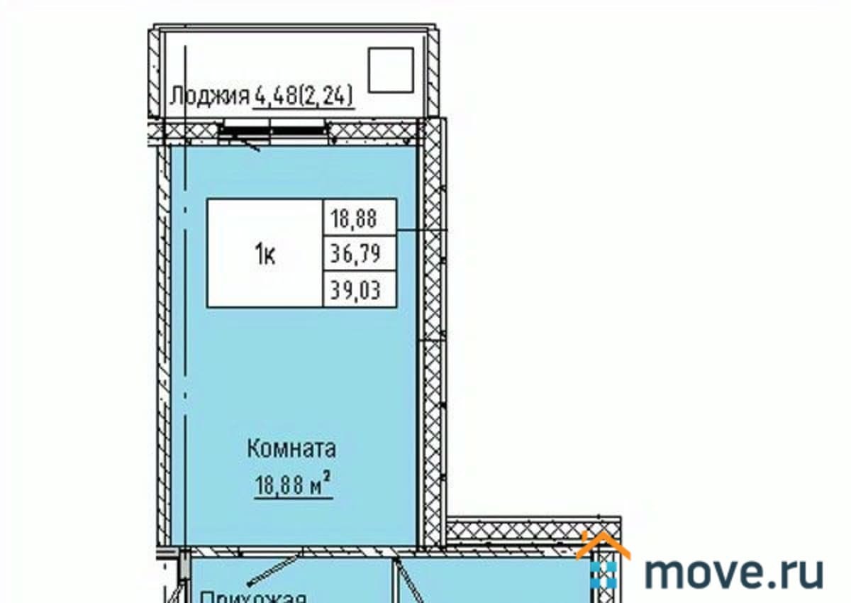1-комн. квартира, 39.03 м²