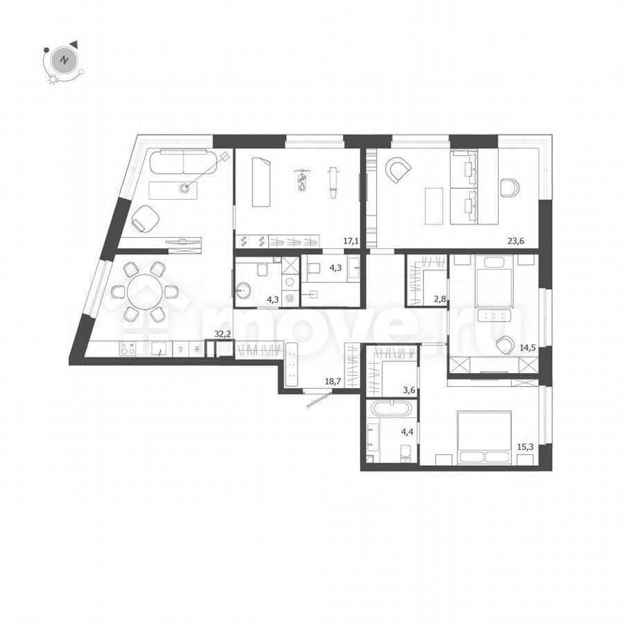 4-комн. квартира, 140.8 м²