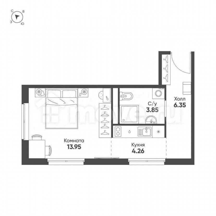 студия, 28.4 м²