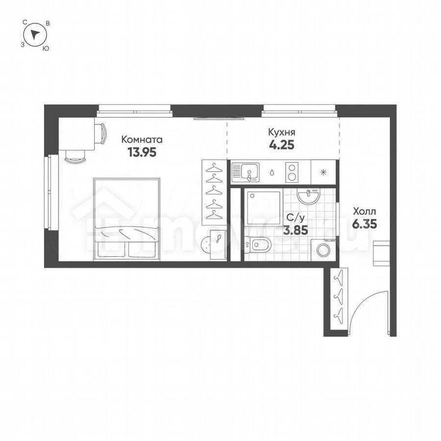 студия, 28.4 м²
