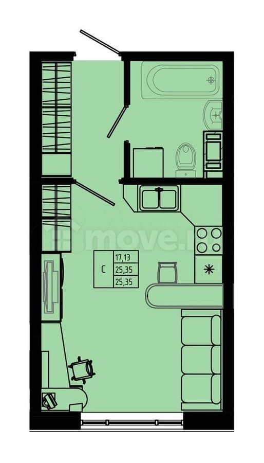 студия, 25.7 м²