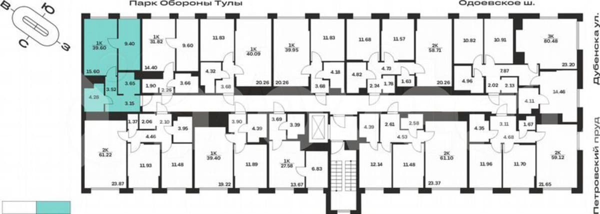 1-комн. квартира, 39.6 м²