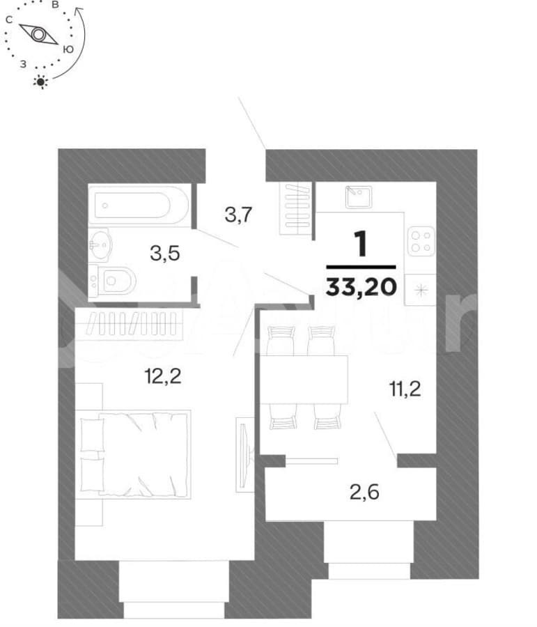 1-комн. квартира, 31.9 м²