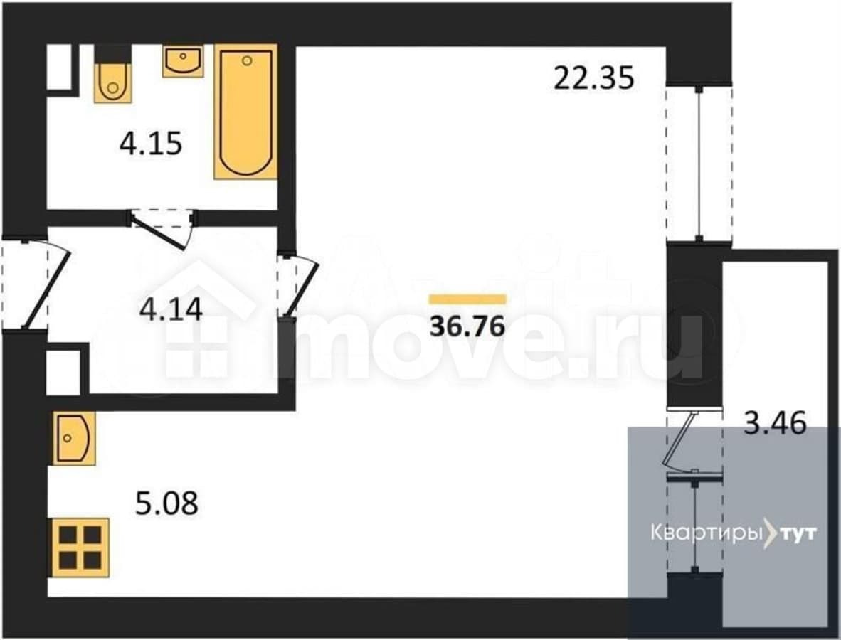 студия, 36.6 м²