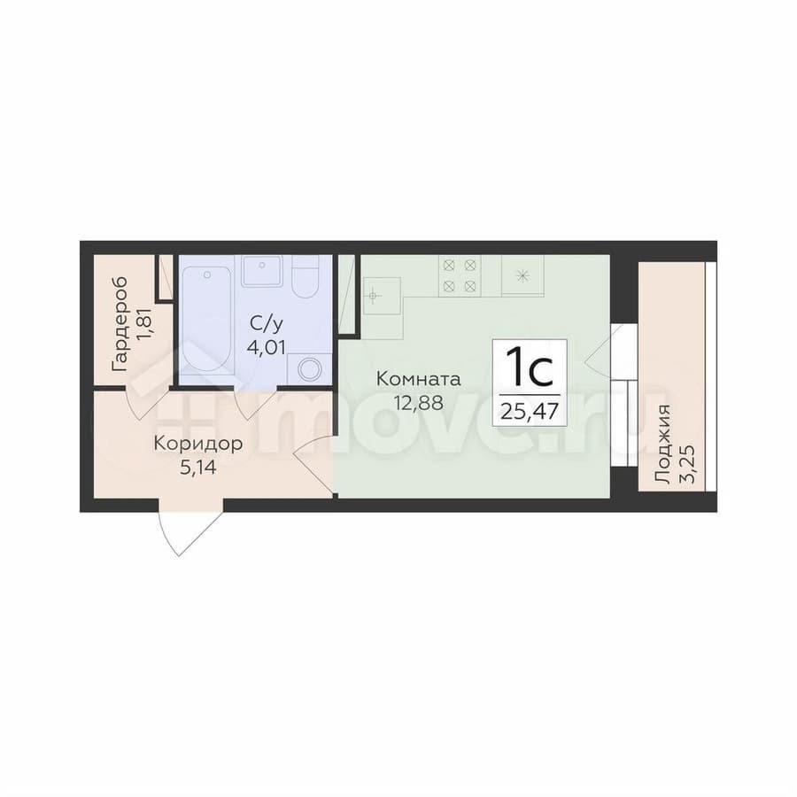 студия, 25.5 м²