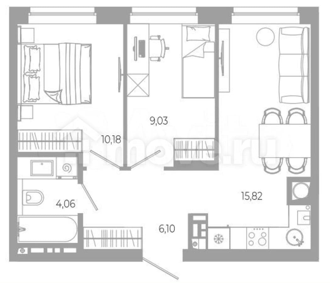 2-комн. квартира, 45.2 м²
