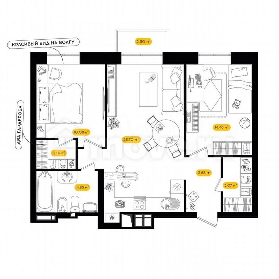 2-комн. квартира, 59.7 м²