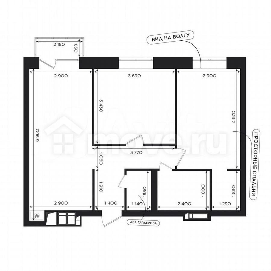2-комн. квартира, 60.6 м²