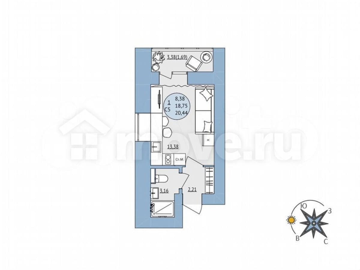 студия, 20.4 м²