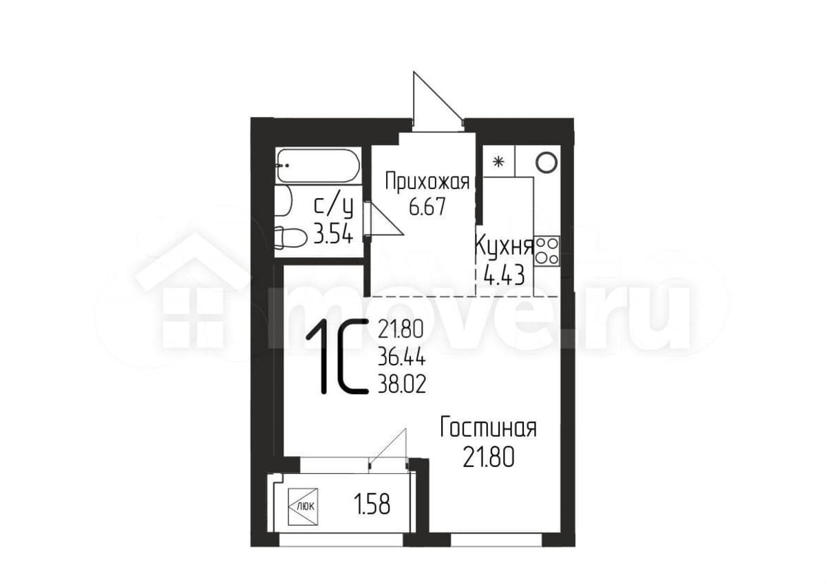 студия, 38 м²