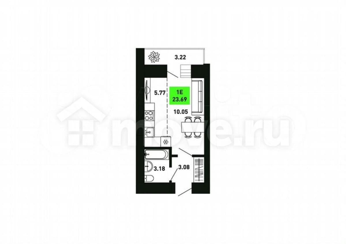 студия, 23.7 м²