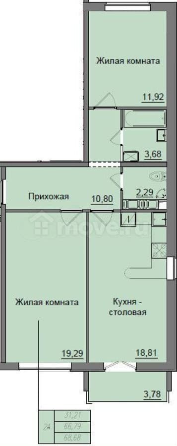 2-комн. квартира, 68.7 м²
