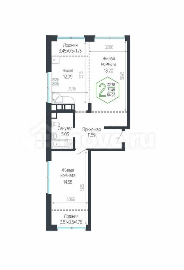 2-комн. квартира, 65 м²