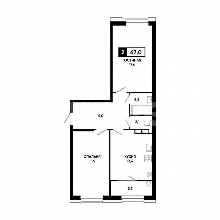 2-комн. квартира, 67 м²