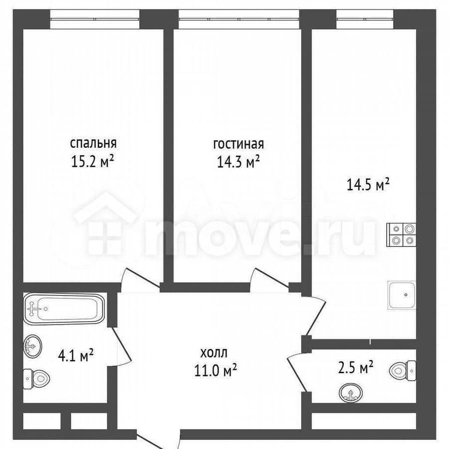 2-комн. квартира, 61.6 м²